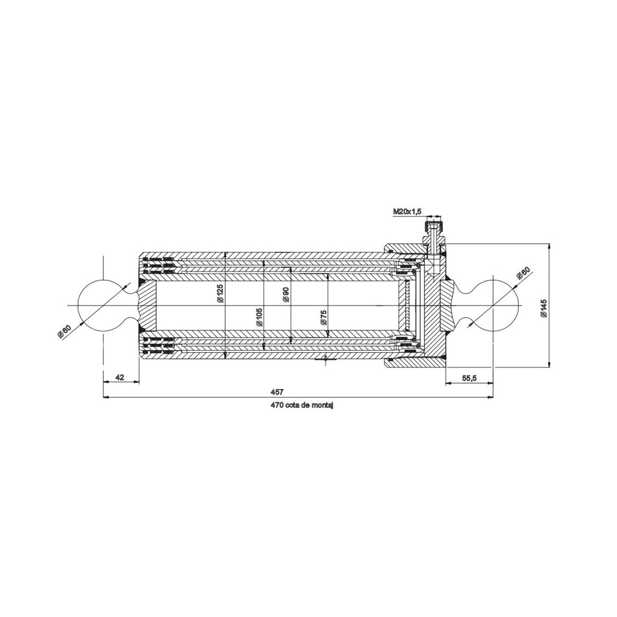 Cilindru hidraulic basculare telescopic remorca 7T MT 150 3 trepte